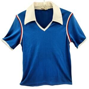 80s California Shirt Works‎ Casual Collared Tee Blue/White Trim Vintage